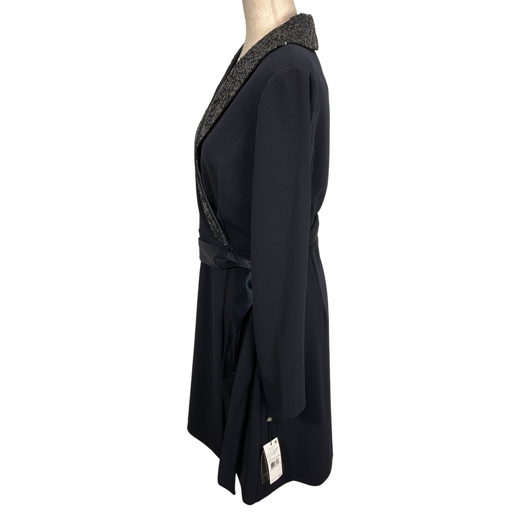 Adrianna Papell Tuxedo Dress Womens 6 Midnight Navy Sequin Luxury Formal Wrap - Picture 3 of 14